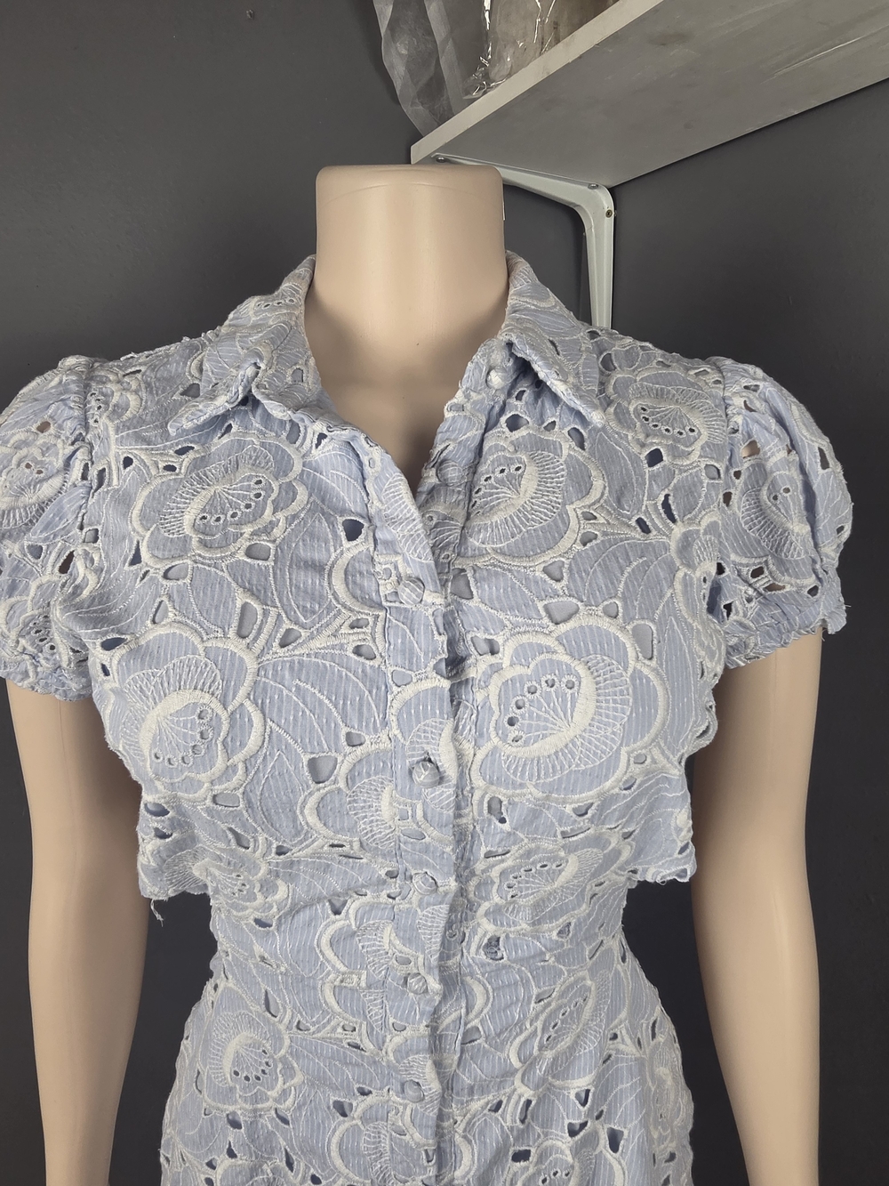 Light Blue Eyelet Shirt Dress - Women - Picture 5 of 11